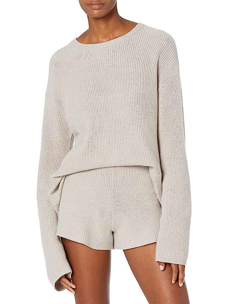 The Drop from Amazon fashion beige ribbed crewneck lounge sweater