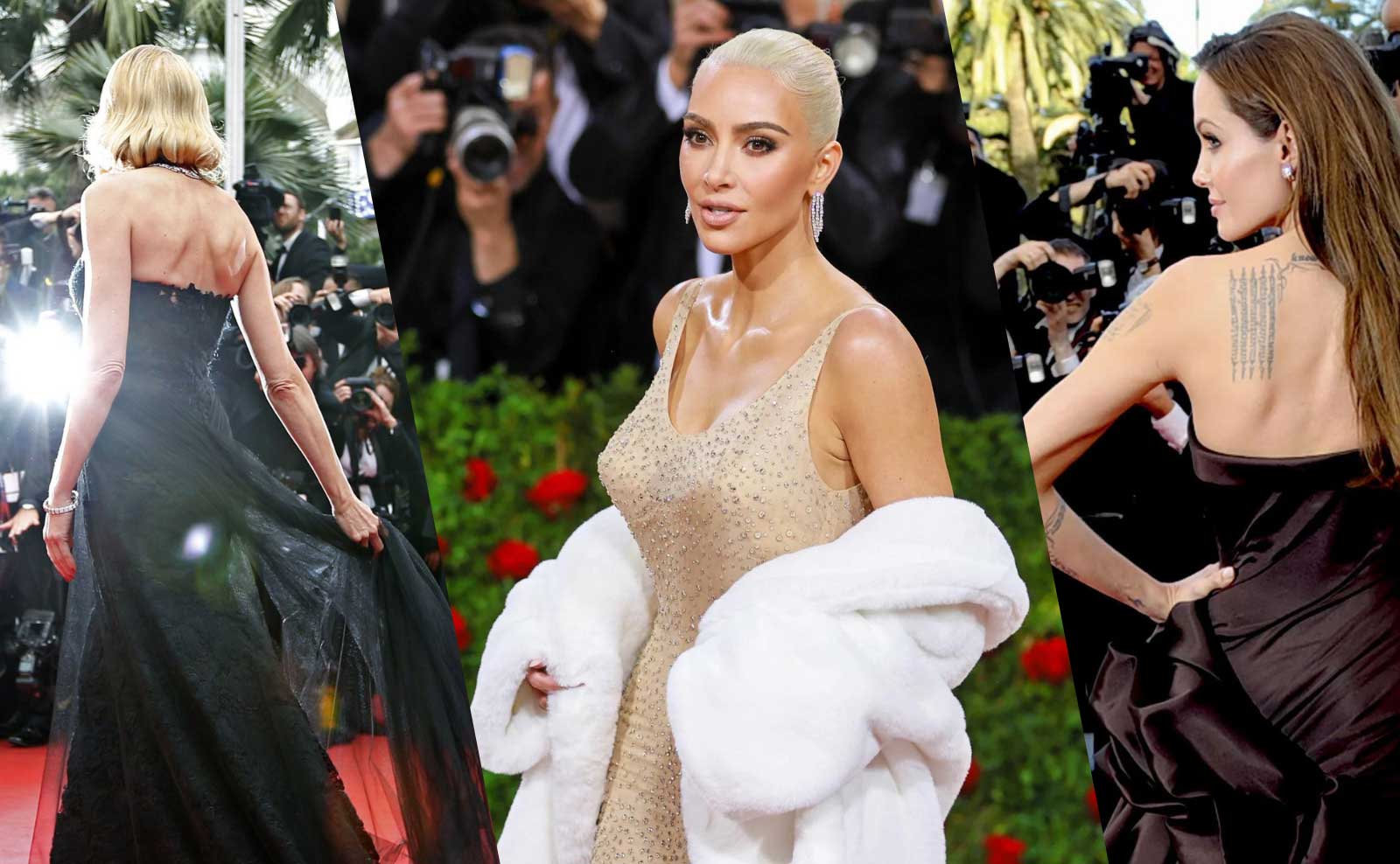 Kim Kardashian wearing Marilyn Monroe's dress and Angelina Jolie on the red carpet