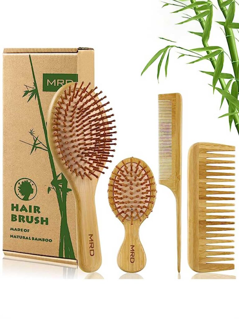 Bamboo hair brush and comb set