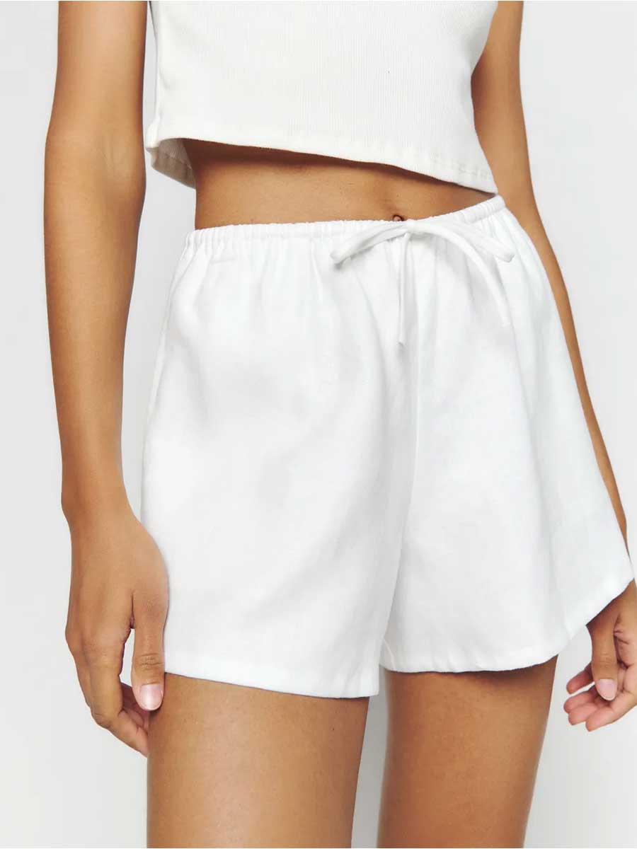 The Reformation Zoey White linen shorts for summer