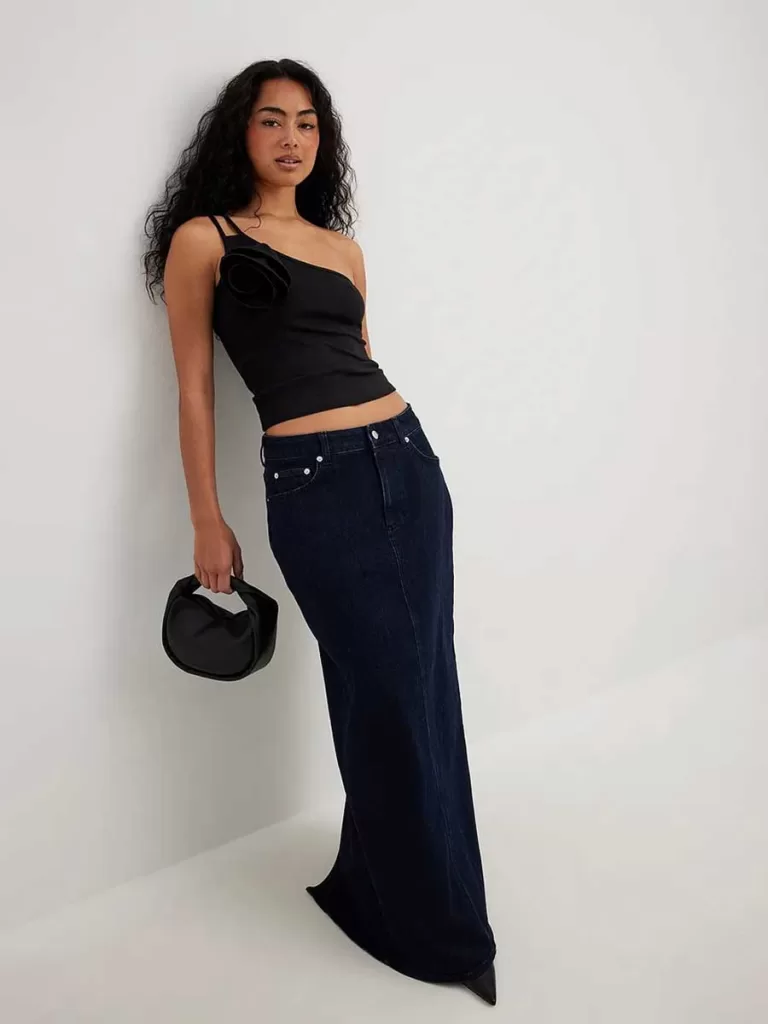 Na-kd dark wash denim maxi skirt