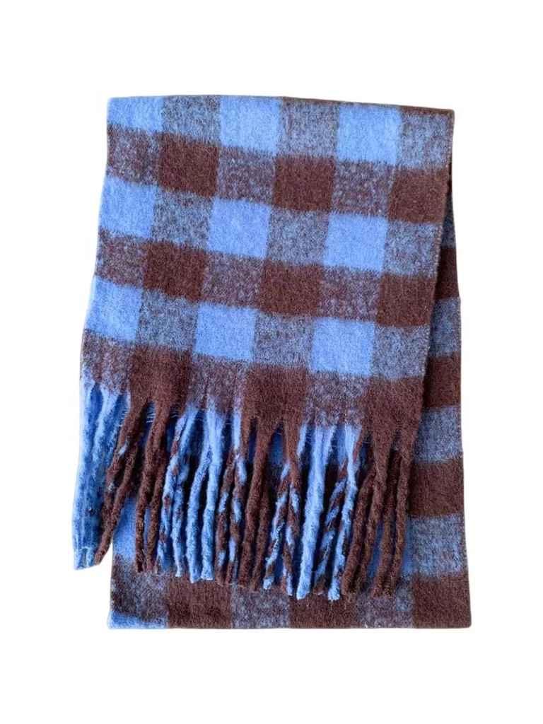 Brown and blue plaid chunky scarf from Amazon