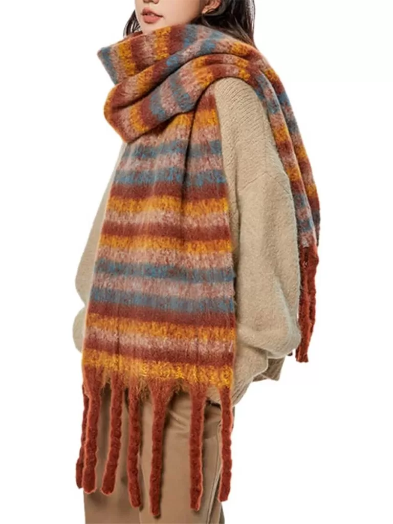 Orange rust red and blue plaid chunky scarf from Amazon for Christmas stocking stuffers