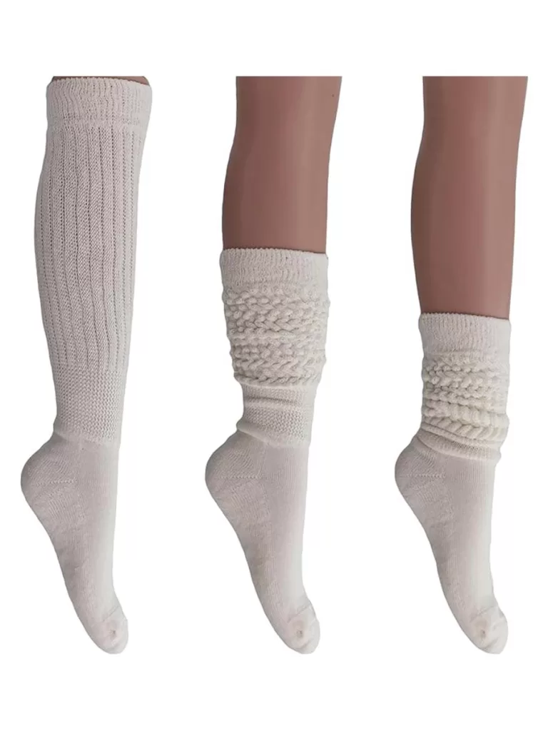 White tall slouchy socks from Amazon