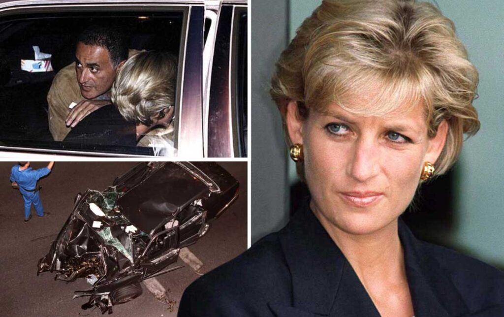 Princess Diana and Dodi Al Fayed next to Paris car crash scene photo